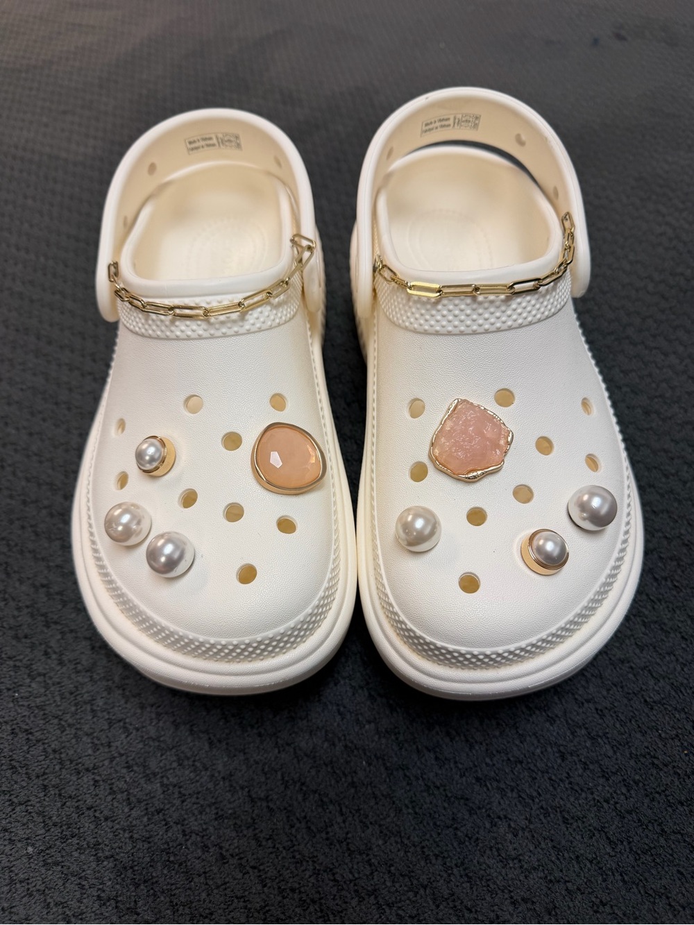 CROCS Classic Crush Clog White Platform Custom Shoes Size W7 M5 Jewels Charms - Picture 3 of 12